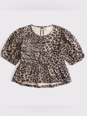 Abercrombie & Fitch|Girls Leopard Print Puff-Sleeve bow top for kids,size 9/10•